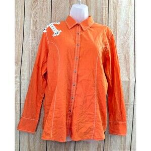 Ariat Women's Shirt Button Up Western Snap Closure Embellished XL Orange Fitted